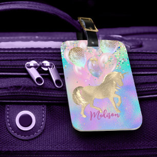 Niedliches Rainbow-Einhorn-Glitzer-Ballons Monogra Gepäckanhänger