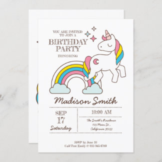 Niedliches Rainbow-Einhorn und Glitzern Geburtstag Einladung