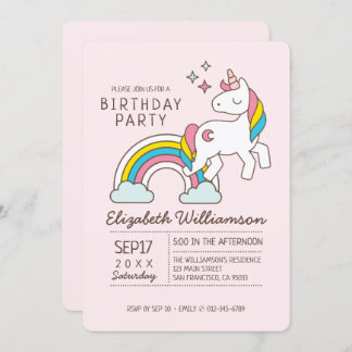 Niedliches Rainbow-Einhorn und Glitzern Geburtstag Einladung