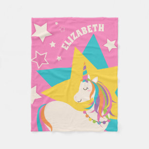 Niedliches Rainbow-Einhorn und Stars Girly-Pink-Mo Fleecedecke