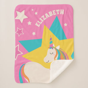 Niedliches Rainbow-Einhorn und Stars Girly-Pink-Mo Sherpadecke