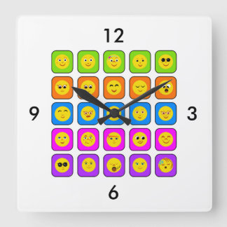 Niedliches Rainbow Happy Face Emoticons Muster Quadratische Wanduhr