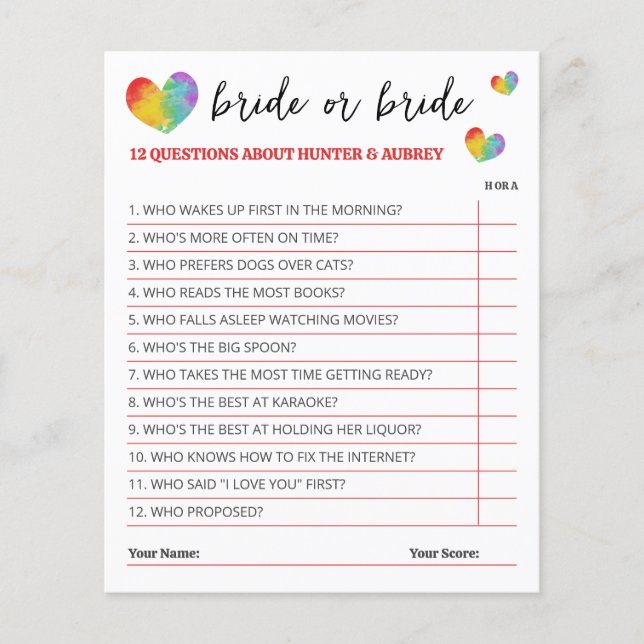 Niedliches Rainbow Hearts Bridge oder Bride Game (Vorderseite)