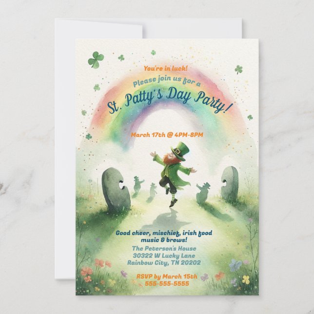 Niedliches Rainbow Irish Jig St. Patrick's Day Par Einladung (Vorderseite)