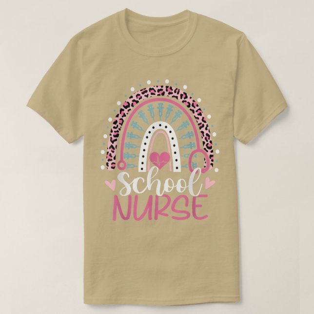 Niedliches Rainbow Leopard Print School Nurse 100  T-Shirt (Design vorne)