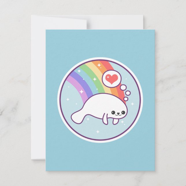 Niedliches Rainbow Manatee Birthday Einladungen (Vorderseite)