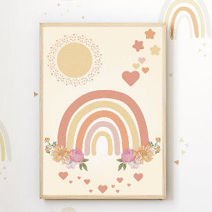 Niedliches Rainbow Sun Hearts Kinderzimmer Print K Poster