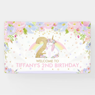 Niedliches Rainbow Unicorn 2. Geburtstag Begrüßung Banner