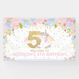Niedliches Rainbow Unicorn 5. Geburtstag Begrüßung Banner