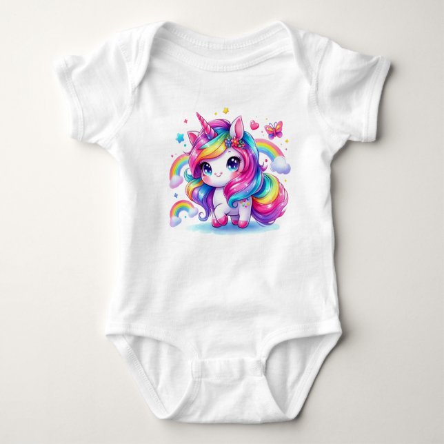 Niedliches Rainbow Unicorn Baby Strampler (Vorderseite)