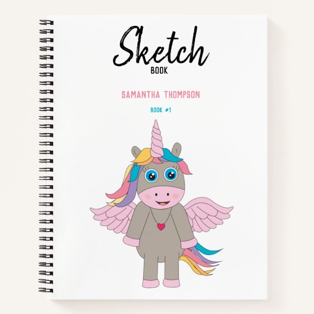 Niedliches Rainbow Unicorn Design Girl Sketchbook Notizbuch (Vorderseite)