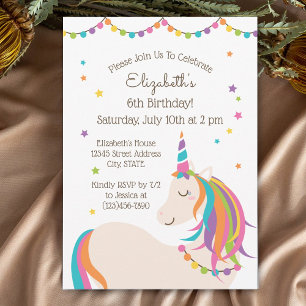 Niedliches Rainbow Unicorn Kindergeburtstag Party Einladung