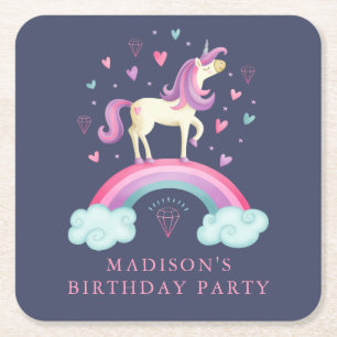 Niedliches Rainbow Unicorn Rechteckiger Pappuntersetzer