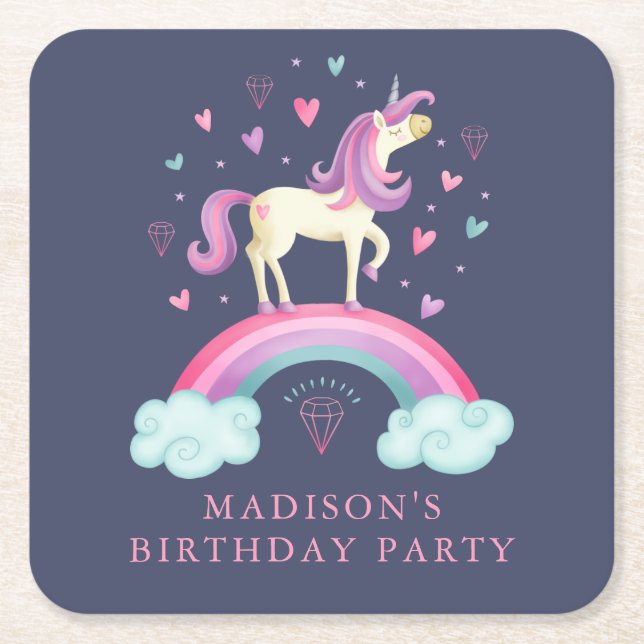 Niedliches Rainbow Unicorn Rechteckiger Pappuntersetzer (Vorderseite)