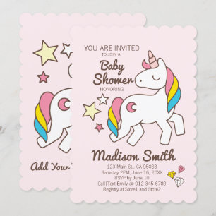 Niedliches Rainbow Unicorn und Stars Diamant Baby  Einladung