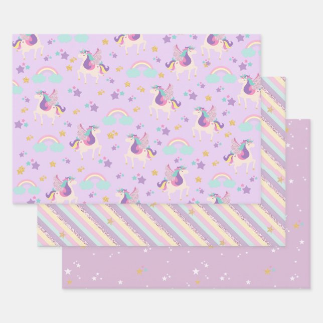 Niedliches Rainbow Unicorp Wrapping Paper Set Geschenkpapier Set (Set)