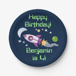 Niedliches Raketenschiff zur Darstellung des Carto Pappteller