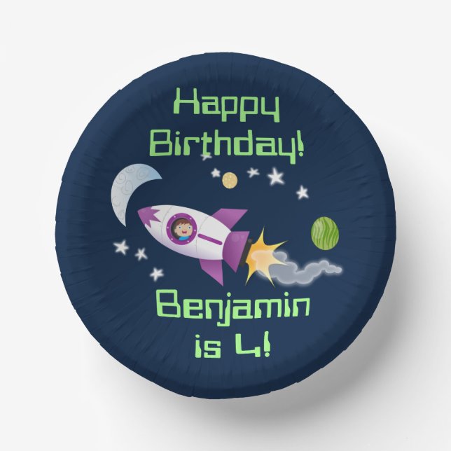 Niedliches Raketenschiff zur Darstellung des Carto Pappteller (Vorderseite)