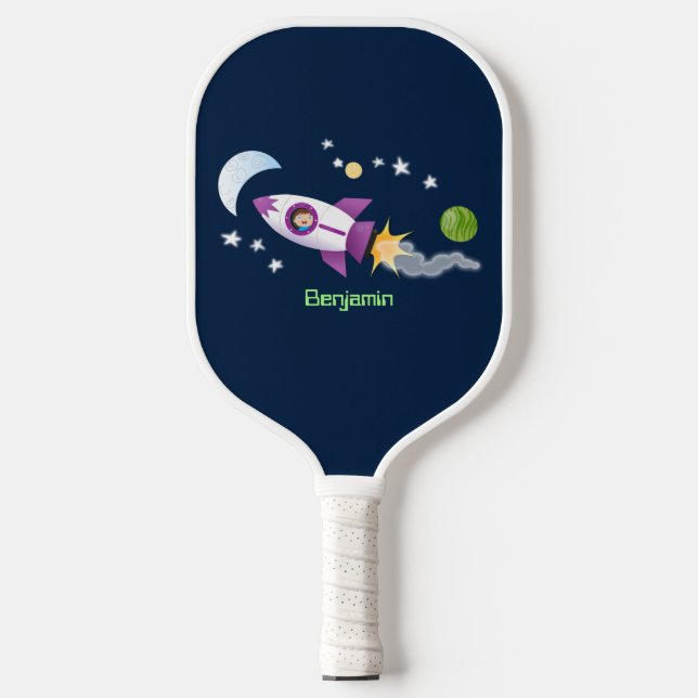 Niedliches Raketenschiff zur Darstellung des Carto Pickleball Schläger (Vorderseite)