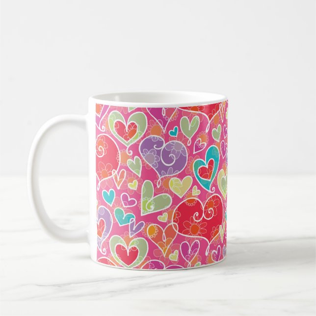 Niedliches Red Aqua Lila Valentinherz Kaffeetasse (Links)