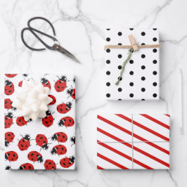 Niedliches Red & Black Ladybug Muster Geschenkpapier Set