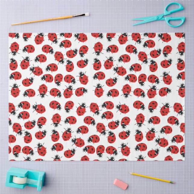 Niedliches Red & Black Ladybug Muster Seidenpapier (Basteln)