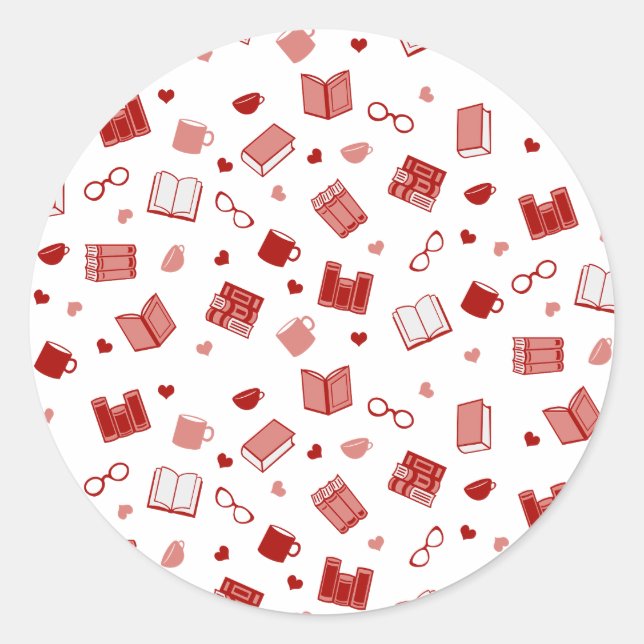 Niedliches Red Book and Reading Pattern Runder Aufkleber (Vorderseite)