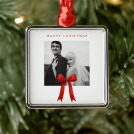 Niedliches Red Bow Foto Frohe Weihnachten Ornament Aus Metall