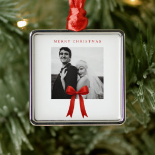 Niedliches Red Bow Foto Frohe Weihnachten Ornament Aus Metall