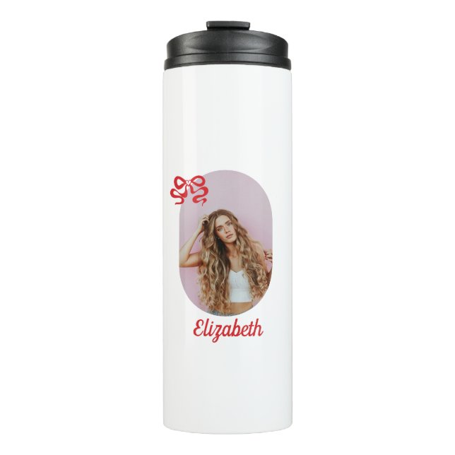 Niedliches Red Bow-Foto Thermosbecher (Vorderseite)