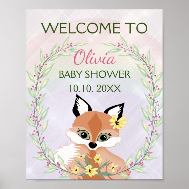 Niedliches Red Fox Girl Duschbad Poster (Vorne)