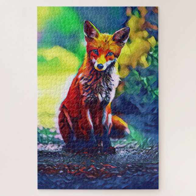 Niedliches Red Fox Portrait Malerei Puzzle (Vertikal)