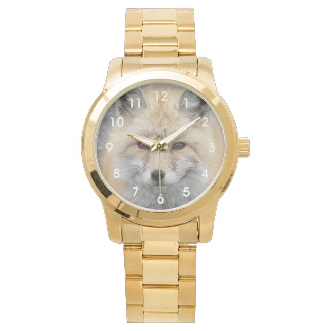 Niedliches Red Fox Wildlife Foto Armbanduhr (Vorderseite)