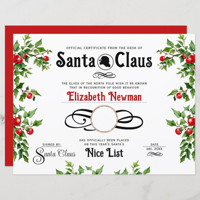 Niedliches Red Green Naughty Nice List Foto Zertif (Vorne/Hinten)