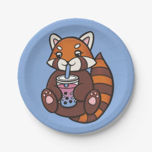 Niedliches Red Panda mit Bubble Tee Paper-Tellern Pappteller