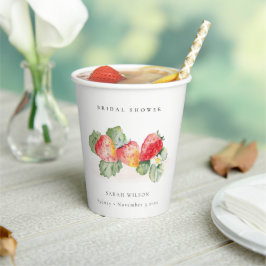 Niedliches Red Strawberry Leafy Foliage Brautparty Pappbecher