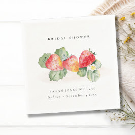 Niedliches Red Strawberry Leafy Foliage Brautparty Serviette