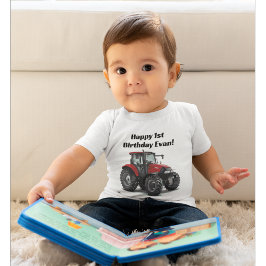 Niedliches Red Traktor Farm Equipment 1. Geburtsta Baby T-shirt