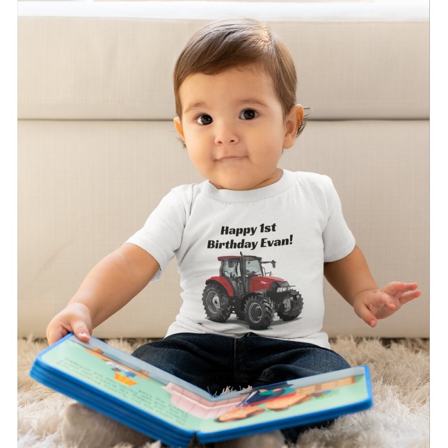 Niedliches Red Traktor Farm Equipment 1. Geburtsta Baby T-shirt (Von Creator hochgeladen)