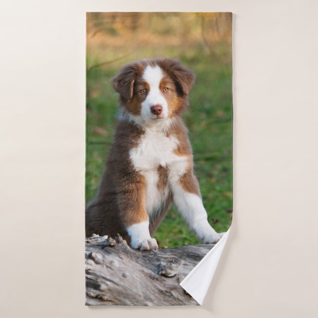 Niedliches Red Tri Australian Shepherd Dog Puppy F Badhandtuch Set (Badehandtuch)