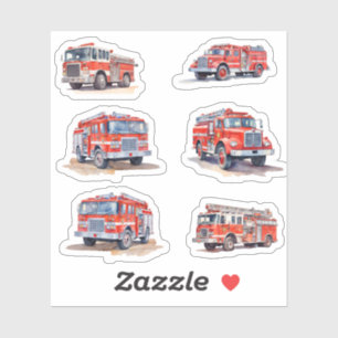 Niedliches Red Watercolor Feuerwehrfahrzeug Motor Aufkleber