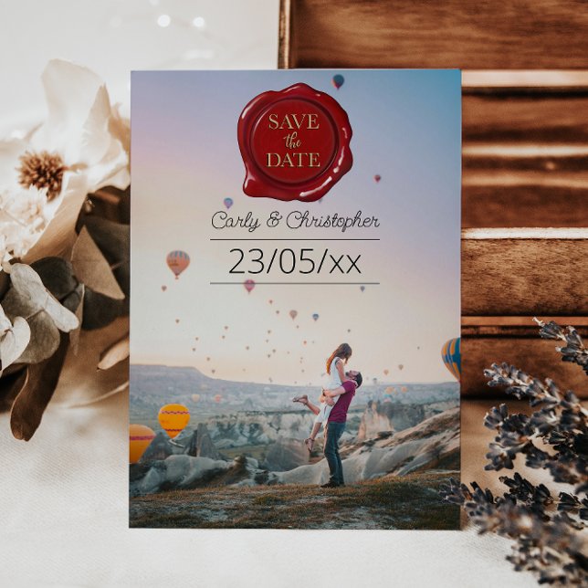 Niedliches Red Wax Siegel Foto Save the Date Minim (Von Creator hochgeladen)