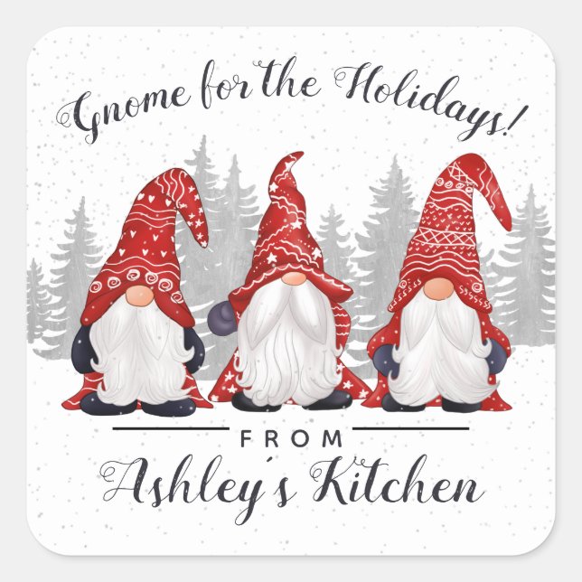 Niedliches Red White Gnome für Weihnachten im Urla Quadratischer Aufkleber (Vorderseite)