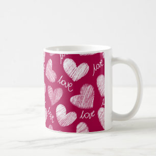 Niedliches Red White Scribbled Herz mit Liebe Scri Kaffeetasse