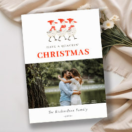 Niedliches Red Winter Quacking Weihnachtsducks Fot Feiertagskarte