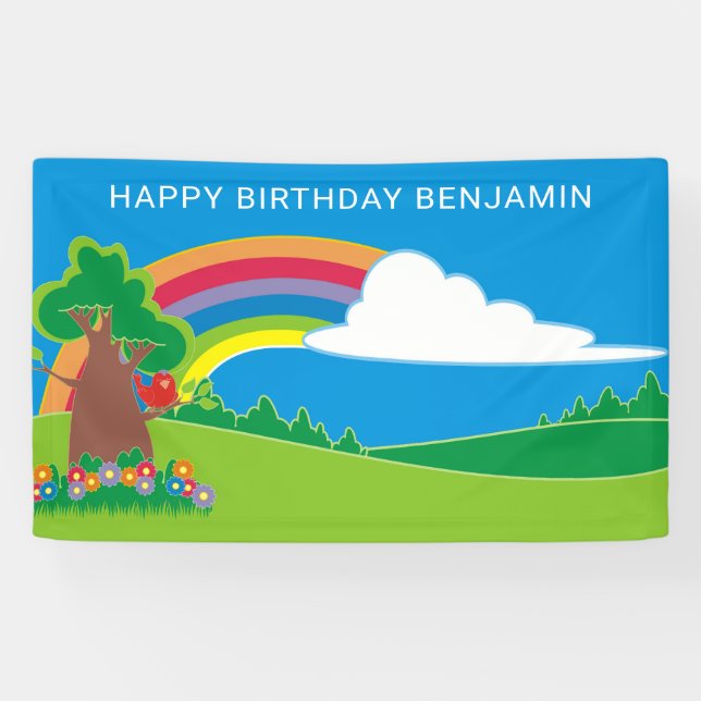 Niedliches Regenbogen-Geburtstags-Party Banner (Horizontal)