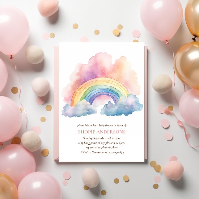 Niedliches Regenbogen Kinderdusche Einladung (Von Creator hochgeladen)