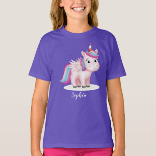 Niedliches Regenbogen Magisches Einhorn Anpassbar T-Shirt