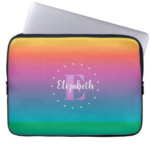Niedliches Regenbogen Ombre Multicfarbiges Monogra Laptopschutzhülle