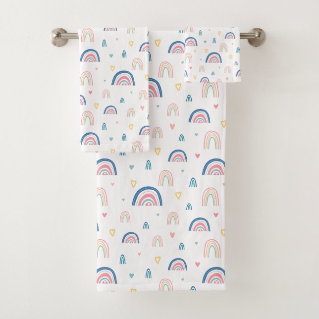 Niedliches Regenbogen- und Herzmuster Badhandtuch Set (Insitu)